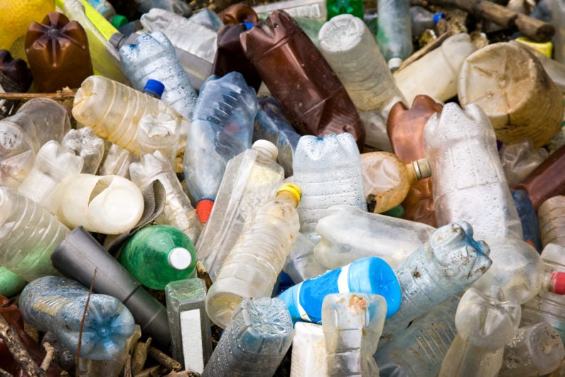 Pile of discarded plastic PET bottles