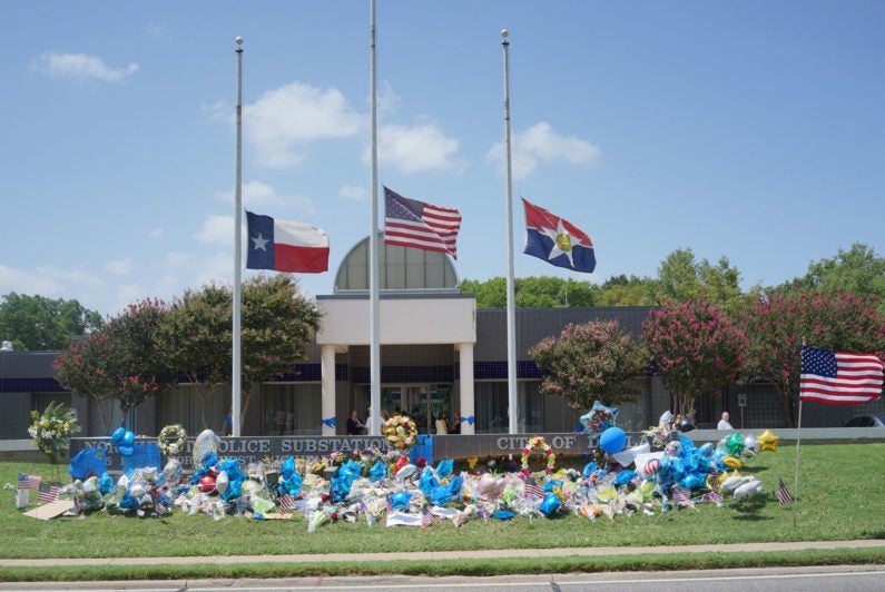 Memorial at a police substation for officers killed July 7 in Dallas.