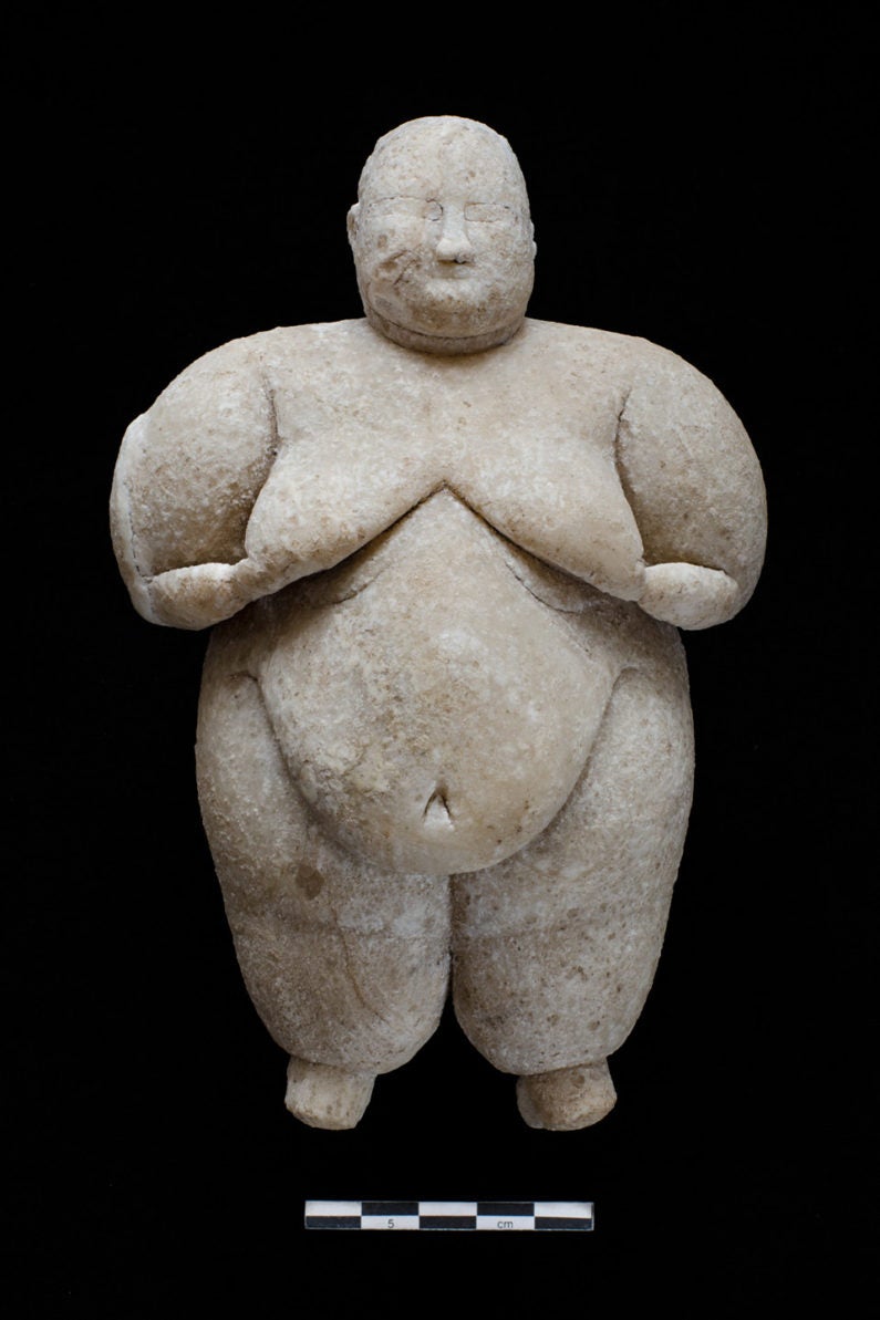 ancient limestone goddess figurine