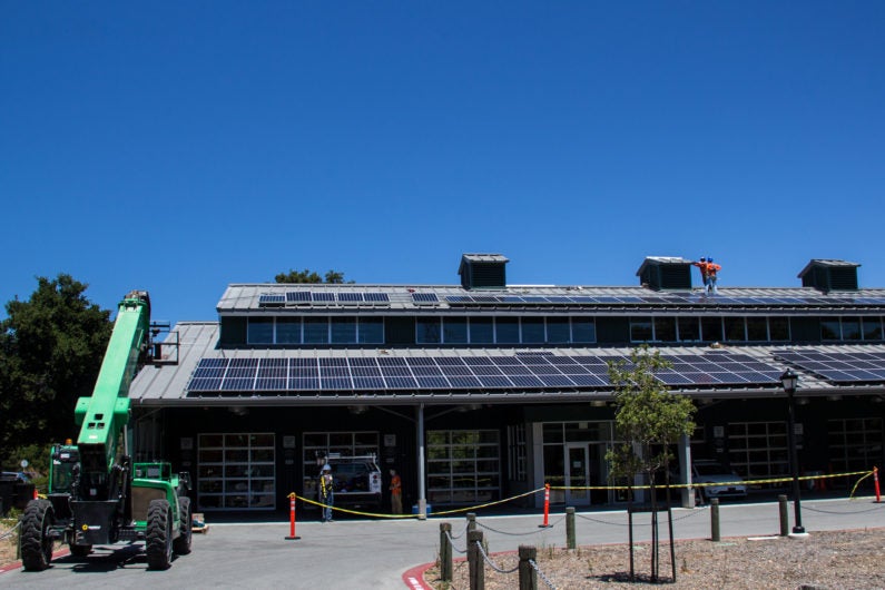 Solar panels being installed on Automotive Innovation Facility
