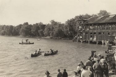 Students enjoying Lake Lagunita, 1930s