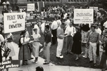Students protest nuclear tests, 1958