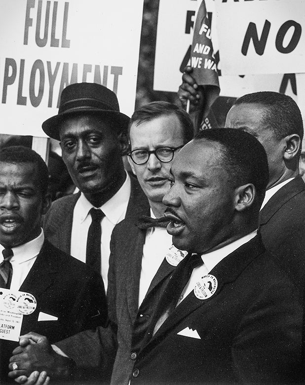 Martin Luther King, Jr., president of the Southern Christian Leadership Conference, and other civil rights leaders during march in Washington, D.C.