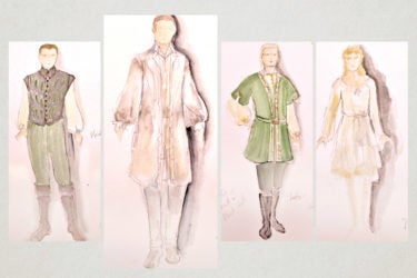 costume design sketches for production of Shakespeare’s The Tempest