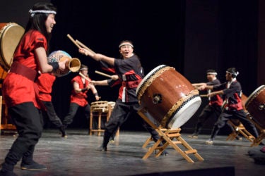 Stanford Taiko performing on stage