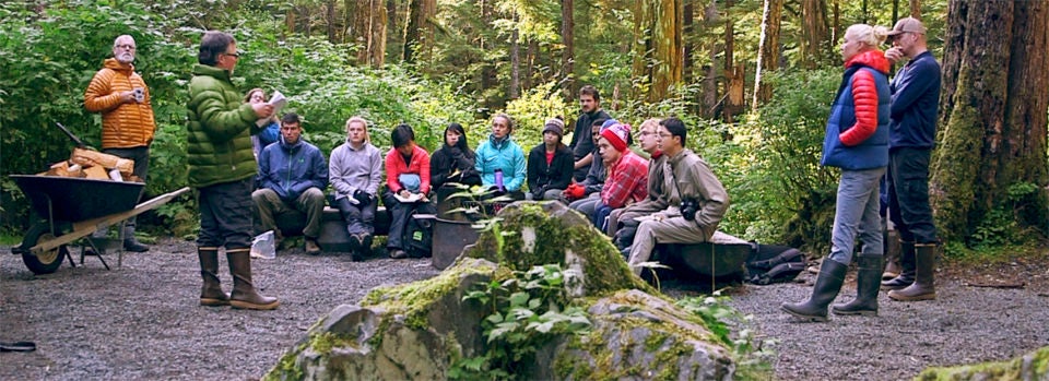 Stanford students in the forest in Southeast Alaska