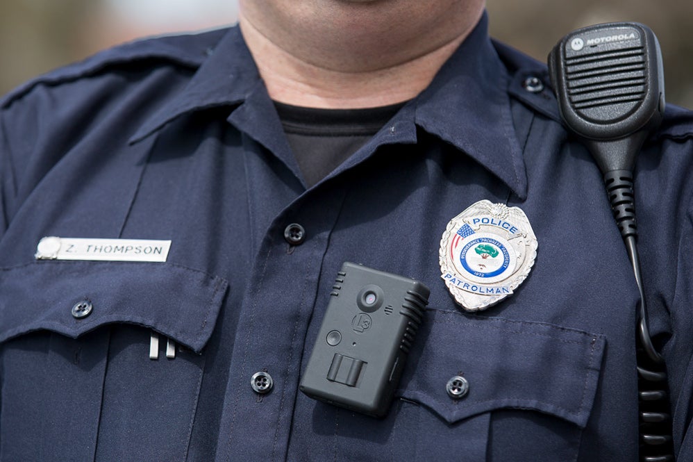 Policeman with body-worn videocamera (body-cam)