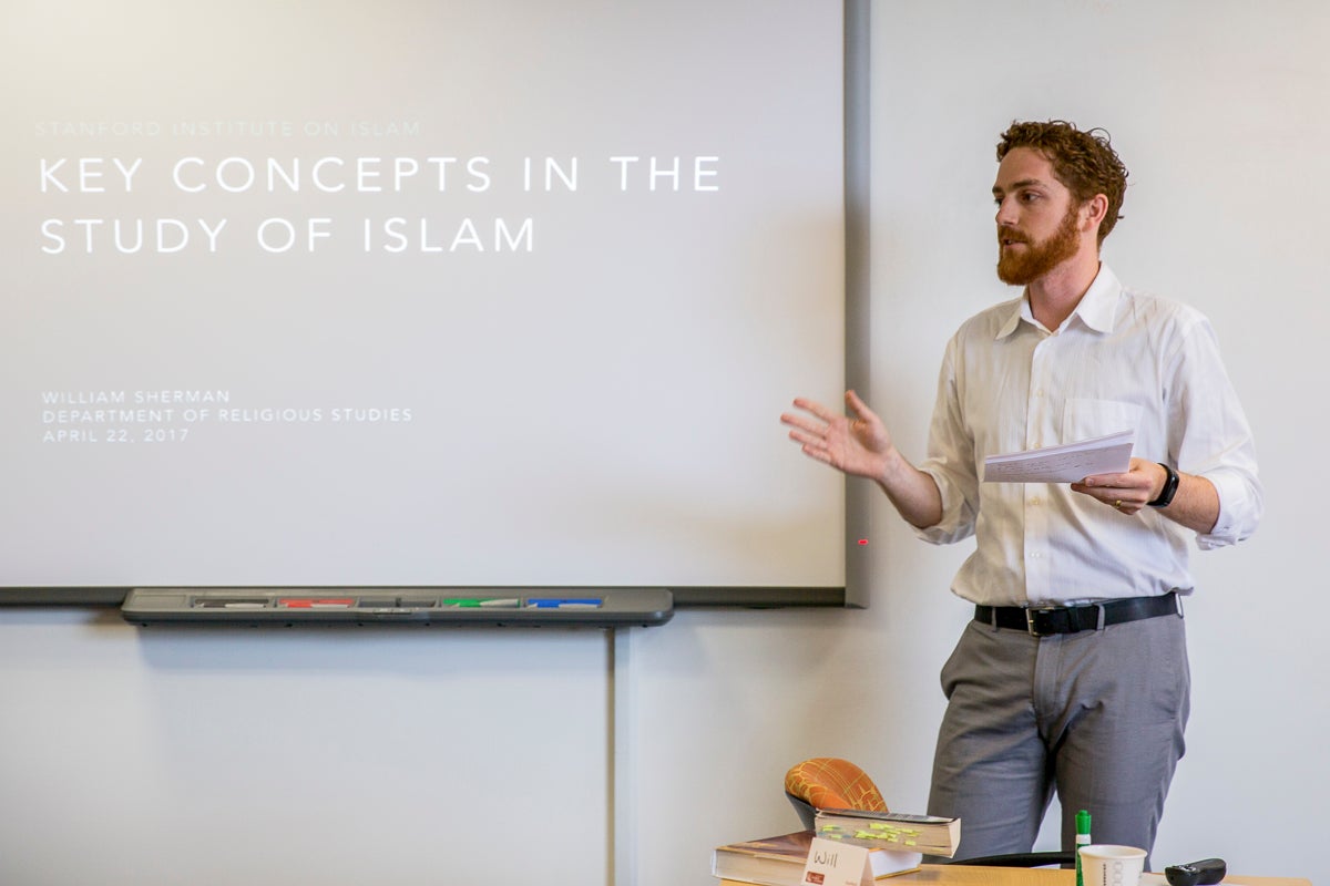 Will Sherman delivers the opening lecture of the Stanford Institute on Islam.