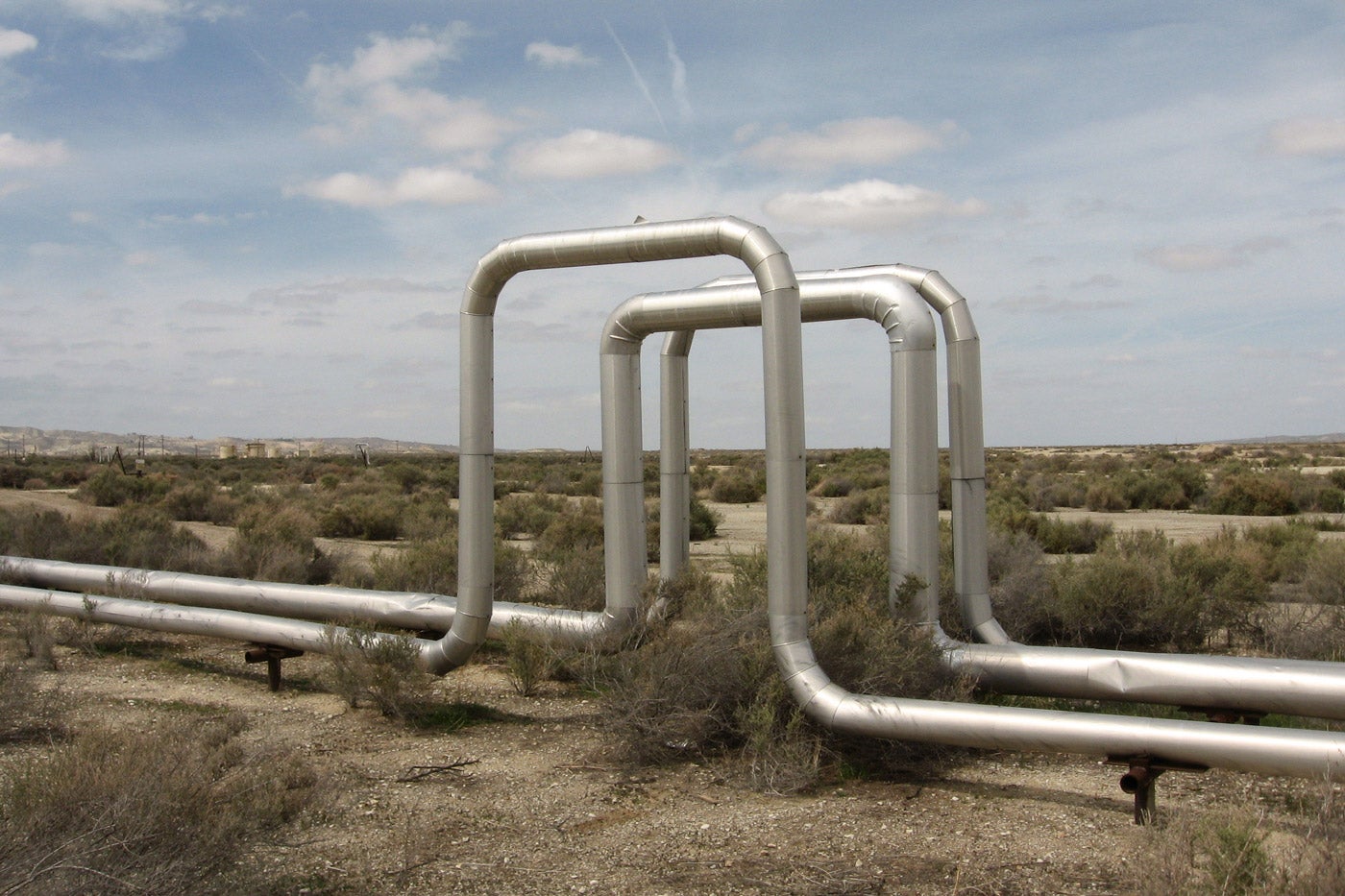 Steam lines from an enhanced oil recovery project in California