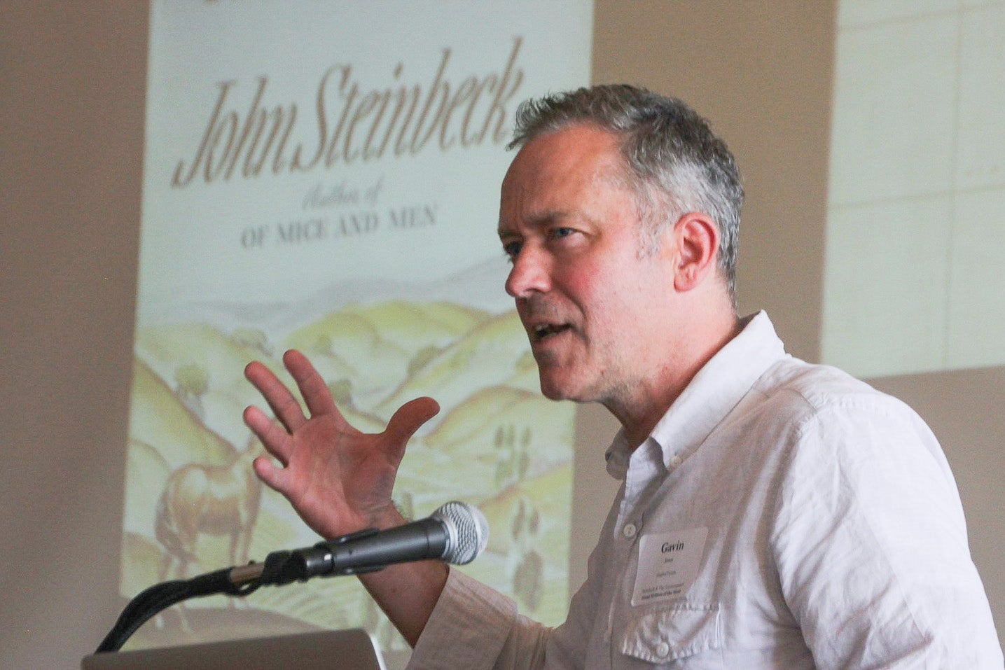 Gavin Jones, professor of English, at a symposium on John Steinbeck hosted by Stanford's Bill Lane Center for the American West. 