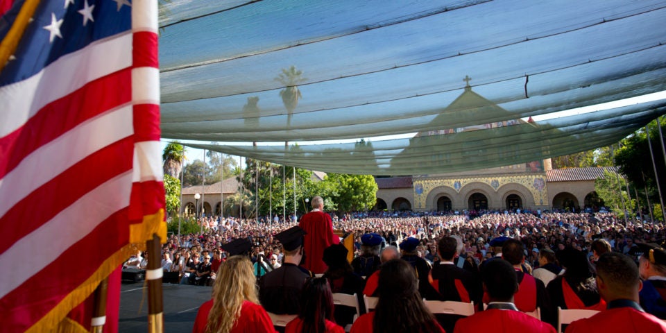 View of the crowd from the stage at Convocation on the main Quad