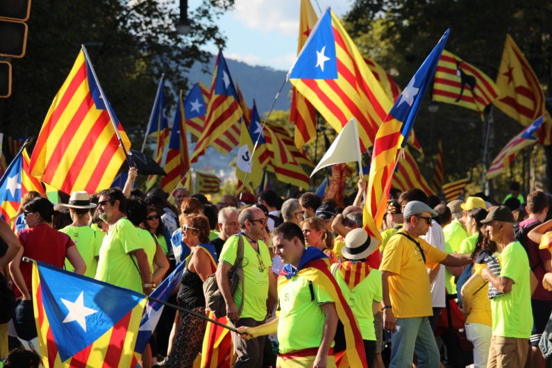 Catalan demonstrators participating at a rally for the independence of Catalonia in Barcelona on Sept. 11. (Image credit: DinoGeromella/Getty Images) 