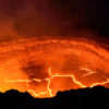 Inside view of an active volcano with lava flow at Hawaii Volcanoes National Park.