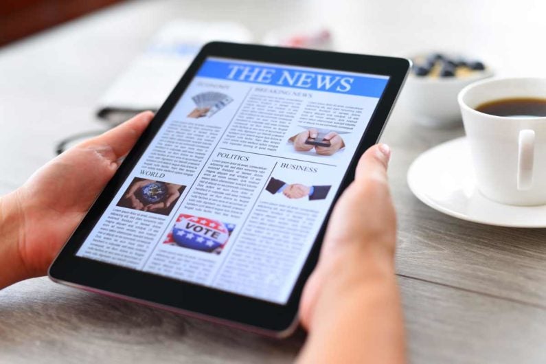 Tablet with news stories
