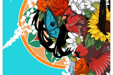 Poster art with flowers, butterflies and birds