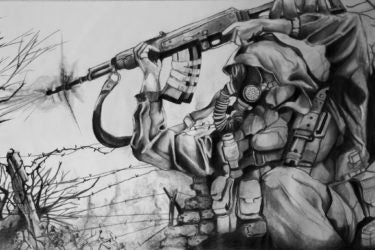 Graphite drawing of video game