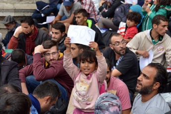 refugees at railway station in Hungary