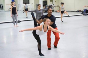 Freshman Eliza Pink receives instruction from David Freeland of the L.A. Dance Project during his master class.