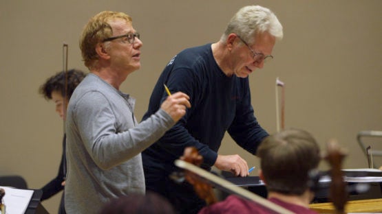 Danny Elfman and John Mauceri rehearse Stanford students