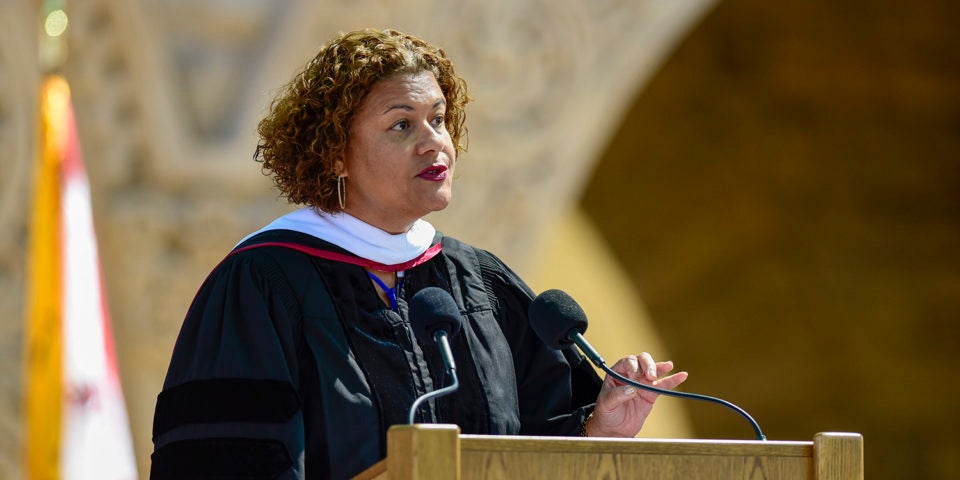 Baccalaureate speaker Elizabeth Alexander gives the address. 127th Commencement Baccalaureate, Main Quad.
