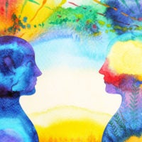 abstract watercolor of two people facing each other.