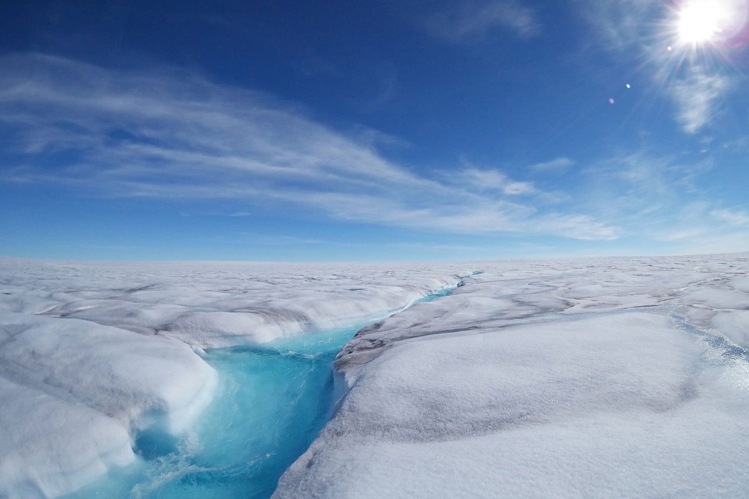 A fast-flowing meltwater stream in Store Glacier, Greenland.