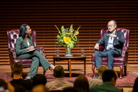 World Bank Group President Jim Yong Kim speaks with Stanford Professor Condoleezza Rice.