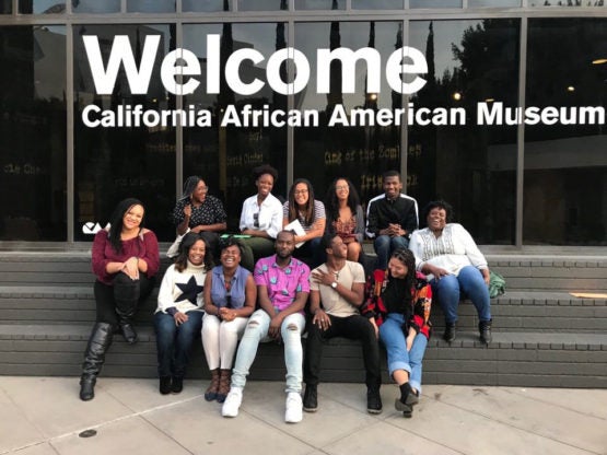 Students in the African and African American Studies program visit the California African American Museum in Los Angeles in 2017.
