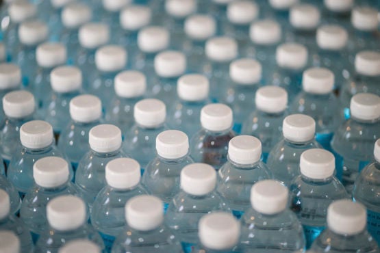 Plastic water bottles.