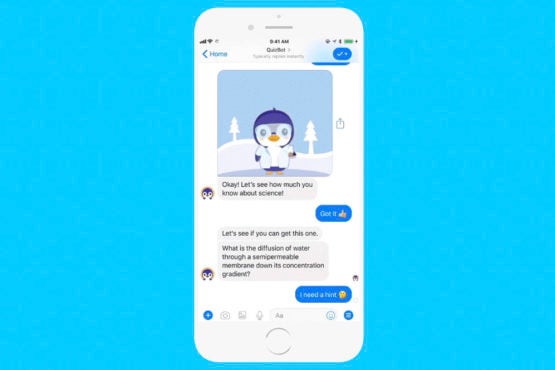 Quizbot dialog and illustration shown on mobile device