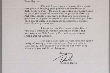 Letter from Richard Nixon to Spyros Skouras