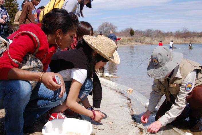 People take part in an environmental education initiative at Ninigret National Wildlife Refuge in Rhode Island.)