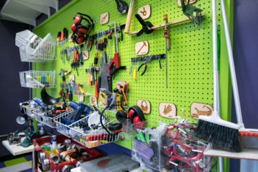 Wall of tools and supplies inside the GSE Makery