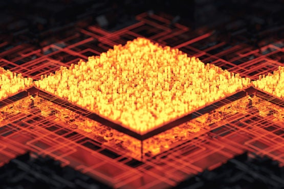 glowing computer chip