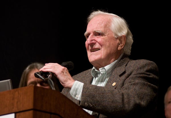 Doug Engelbart in 2008 at a Stanford event celebrating the 40th anniversary of the introduction of interactive computing. 