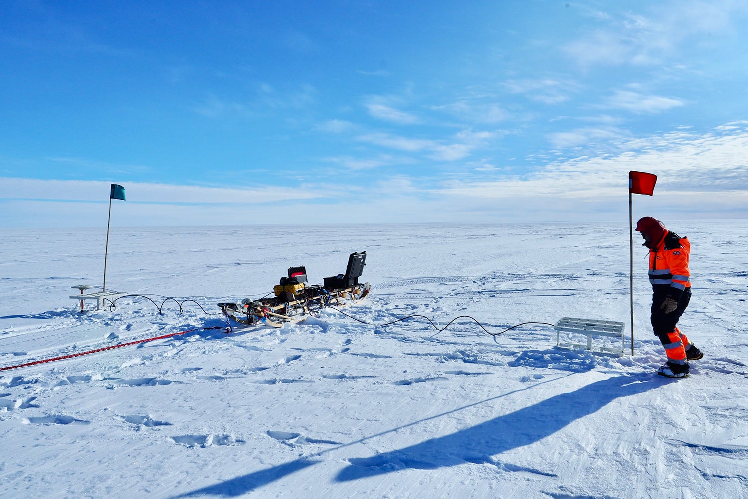 Researcher collects ground-based radar data to image kilometers of ice with electromagnetic waves.