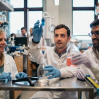 Researchers in the Cochran lab, including Jack Silberstein (center), led the effort to capture an atomic-scale snapshot of the protein LAG-3. This protein has recently gained popularity for use in certain cancer treatments but knowledge of its structure and function has been incomplete, until now.